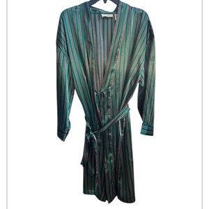 Vintage Victoria's Secret Gold Label Green Red Striped Robe One Size